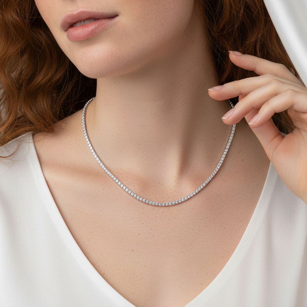 2mm sterling silver tennis choker necklace on a jewelry display