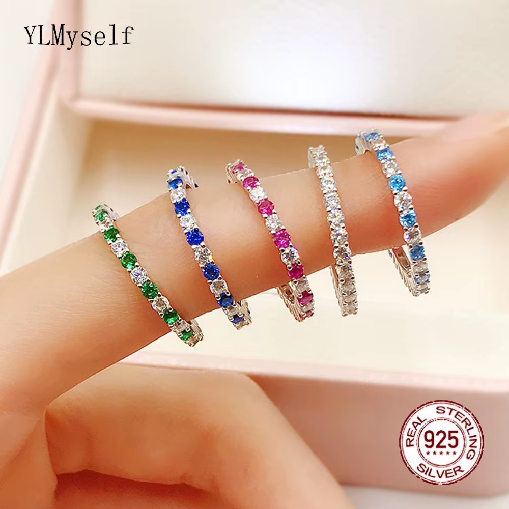 Color-stone 925 silver rings displayed on fingers