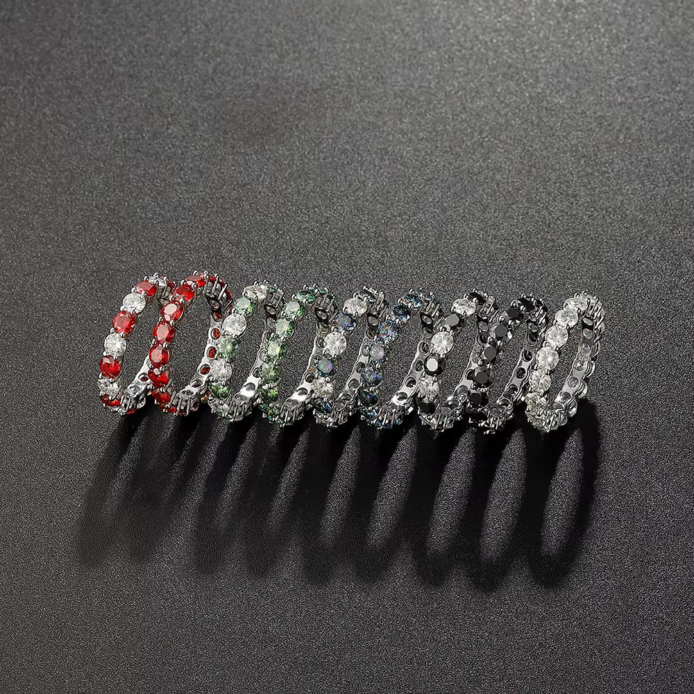 Mixed color-stone 925 silver ring set on a dark surface