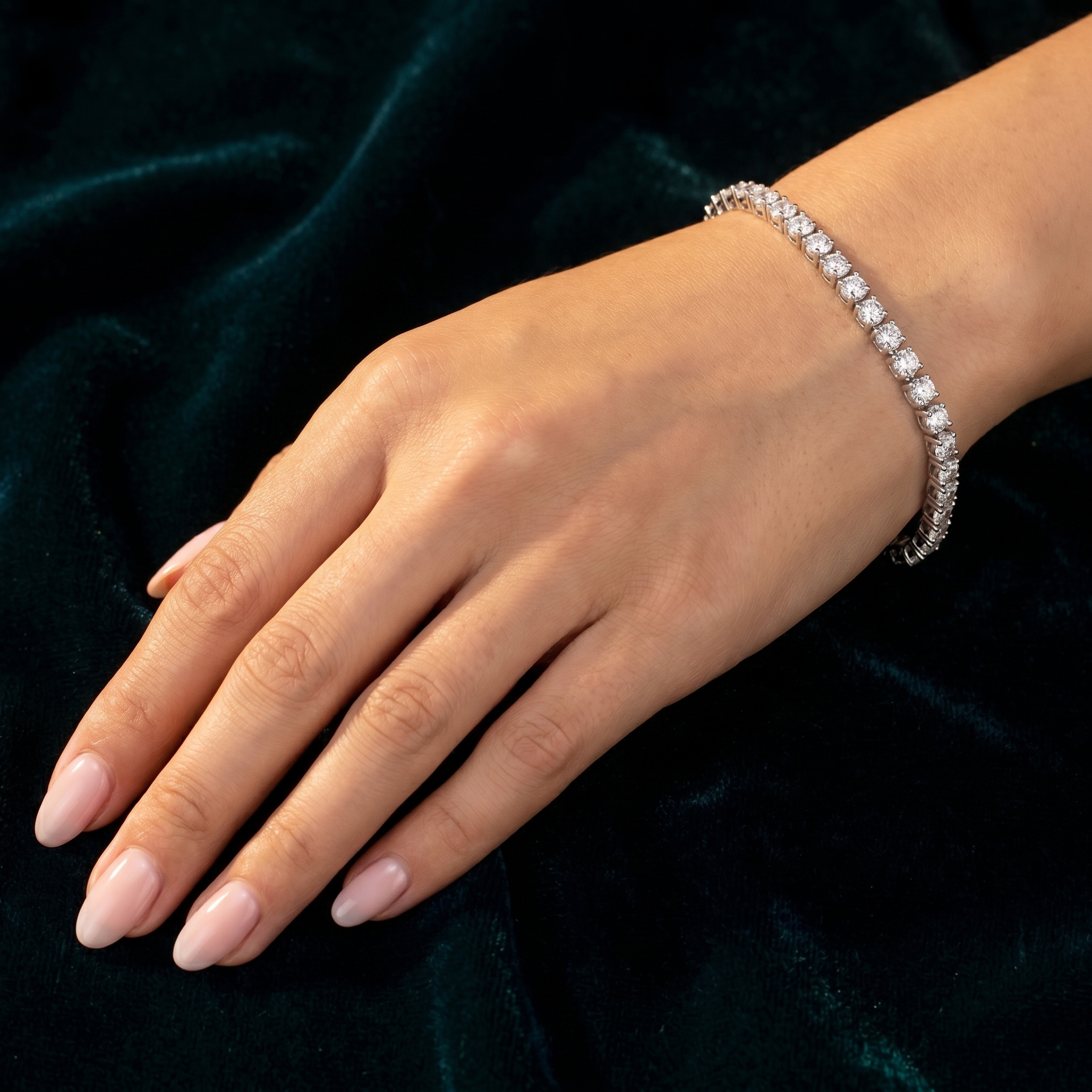 Moissanite 925 silver bracelet worn with evening styling